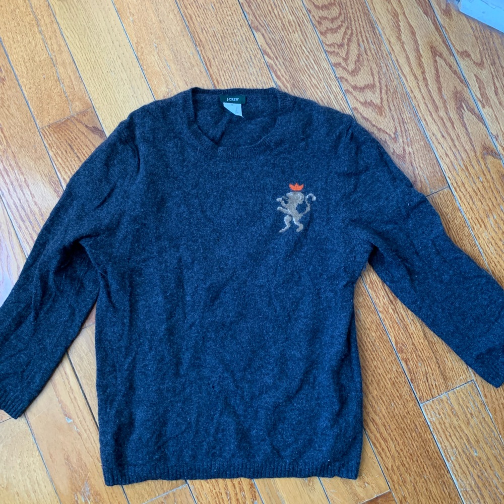 J. Crew Women’s Charcoal 3/4 Length Sleeve Sweater with Embroidered Detail
